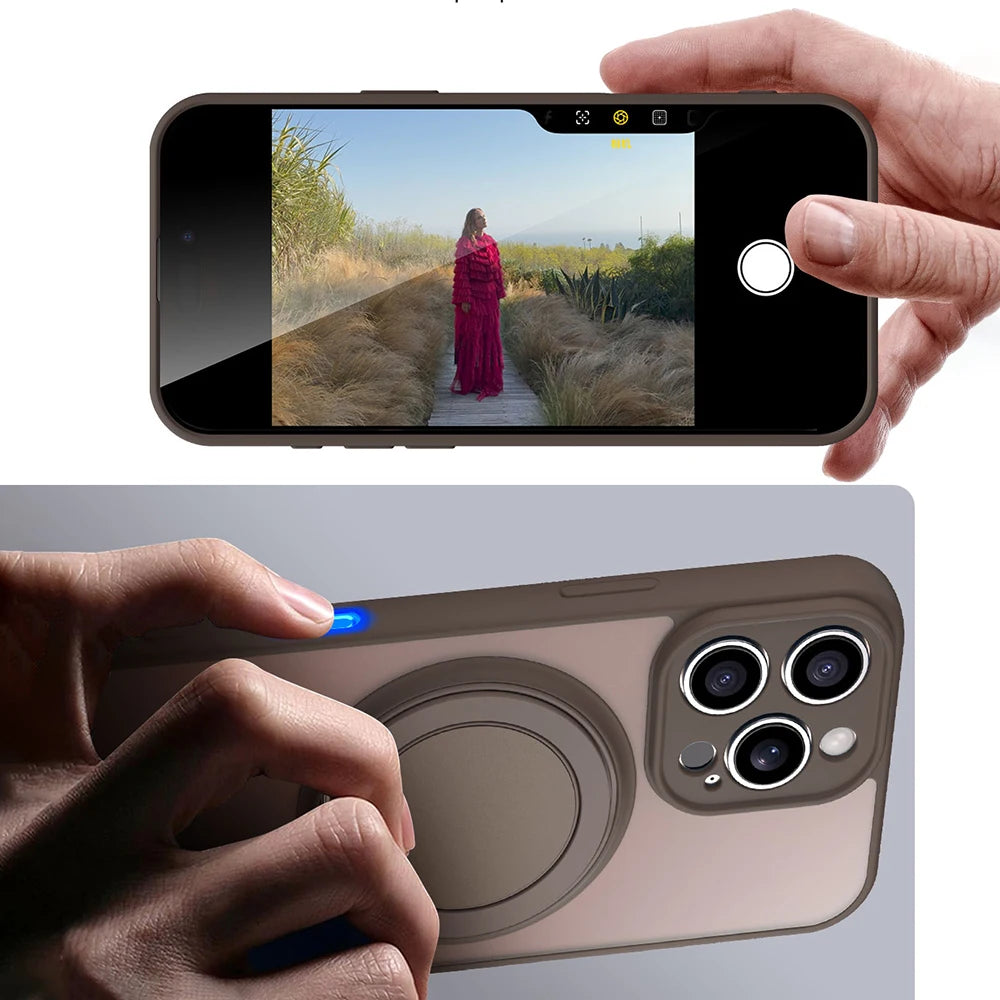 360° Rotating Bracket Magnetic Case for Iphone 17 16 15 13 11 14 12 Pro Max Matte Hard Acrylic Wireless Charge Protection Cover
