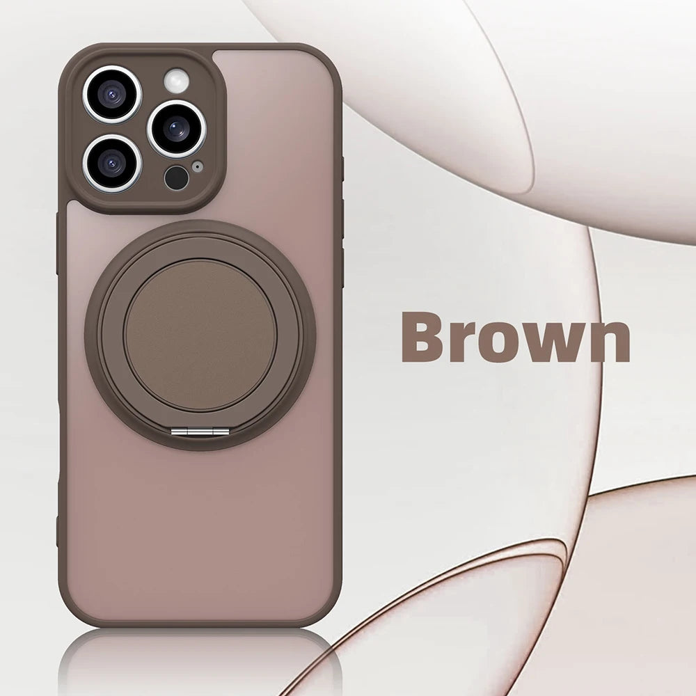 360° Rotating Bracket Magnetic Case for Iphone 17 16 15 13 11 14 12 Pro Max Matte Hard Acrylic Wireless Charge Protection Cover