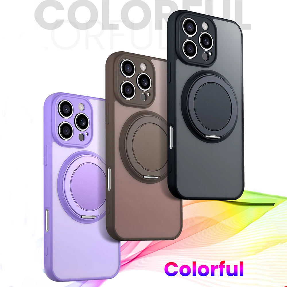 360° Rotating Bracket Magnetic Case for Iphone 17 16 15 13 11 14 12 Pro Max Matte Hard Acrylic Wireless Charge Protection Cover