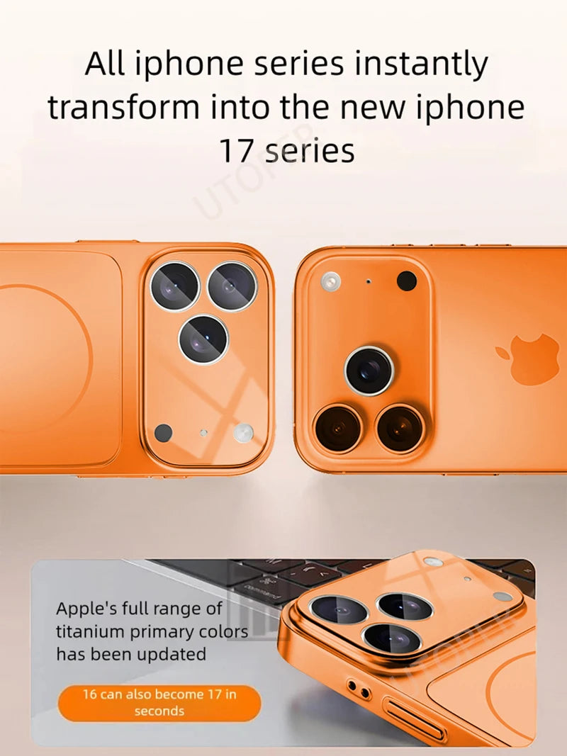 Luxury Large Frame Glass Lens Protect New Phone Case for Iphone 17 Air 16 15 14 13 Pro Max 17 Pro Magsafe Magnetic PC Hard Cover