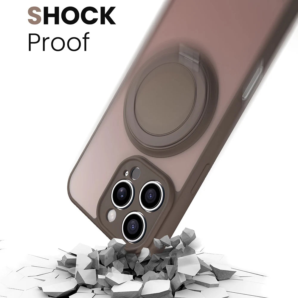 360° Rotating Bracket Magnetic Case for Iphone 17 16 15 13 11 14 12 Pro Max Matte Hard Acrylic Wireless Charge Protection Cover