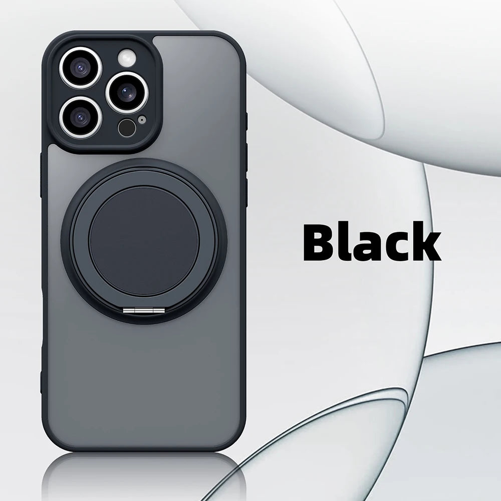 360° Rotating Bracket Magnetic Case for Iphone 17 16 15 13 11 14 12 Pro Max Matte Hard Acrylic Wireless Charge Protection Cover