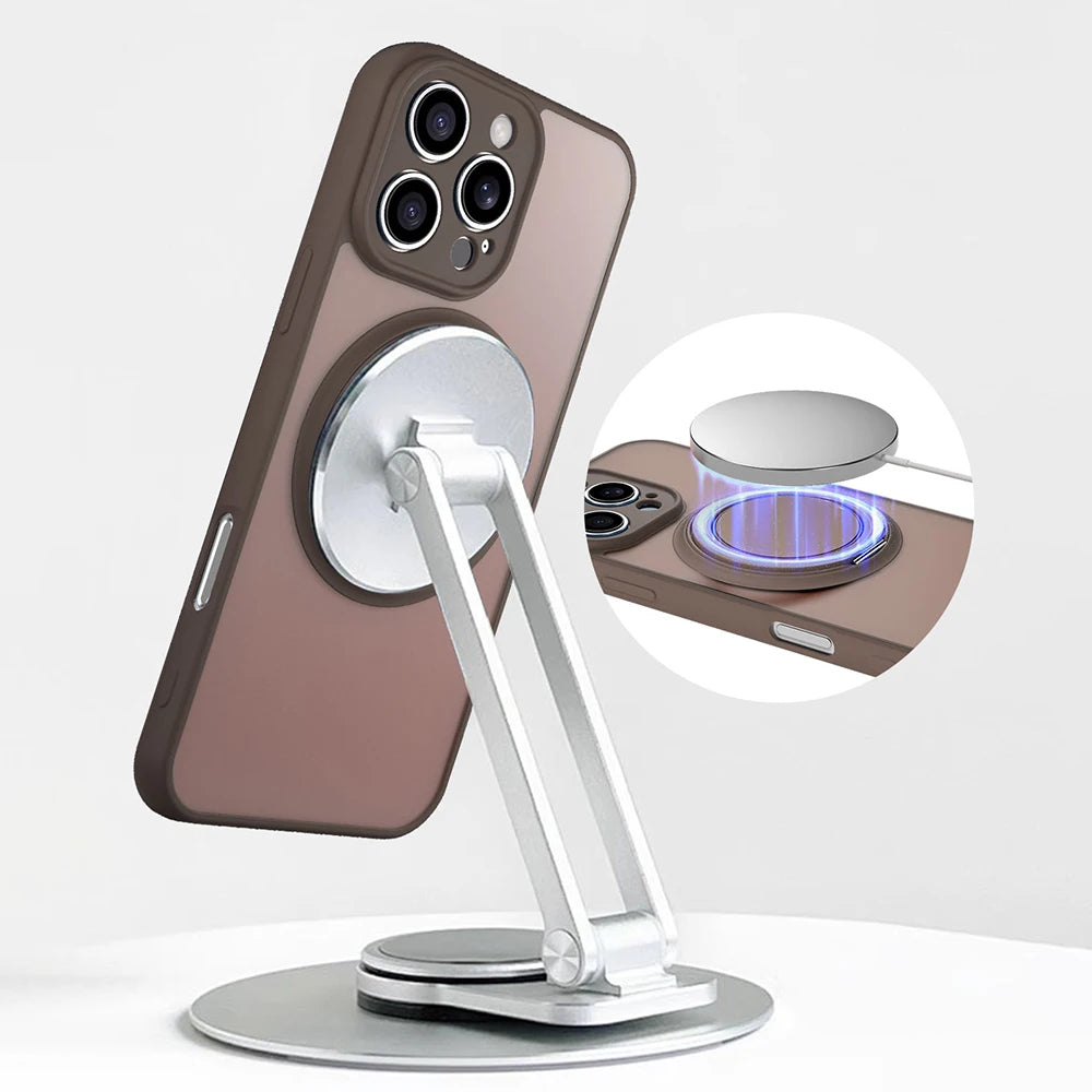 360° Rotating Bracket Magnetic Case for Iphone 17 16 15 13 11 14 12 Pro Max Matte Hard Acrylic Wireless Charge Protection Cover