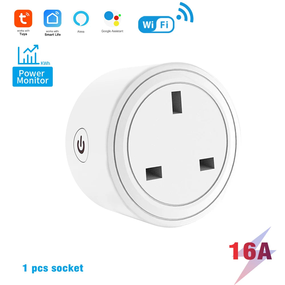Tuya Smart Socket WIFI 16A/20A EU US UK AU Plug with Monitoring Timing Function Smart Home Electronic Power Outlet Alexa