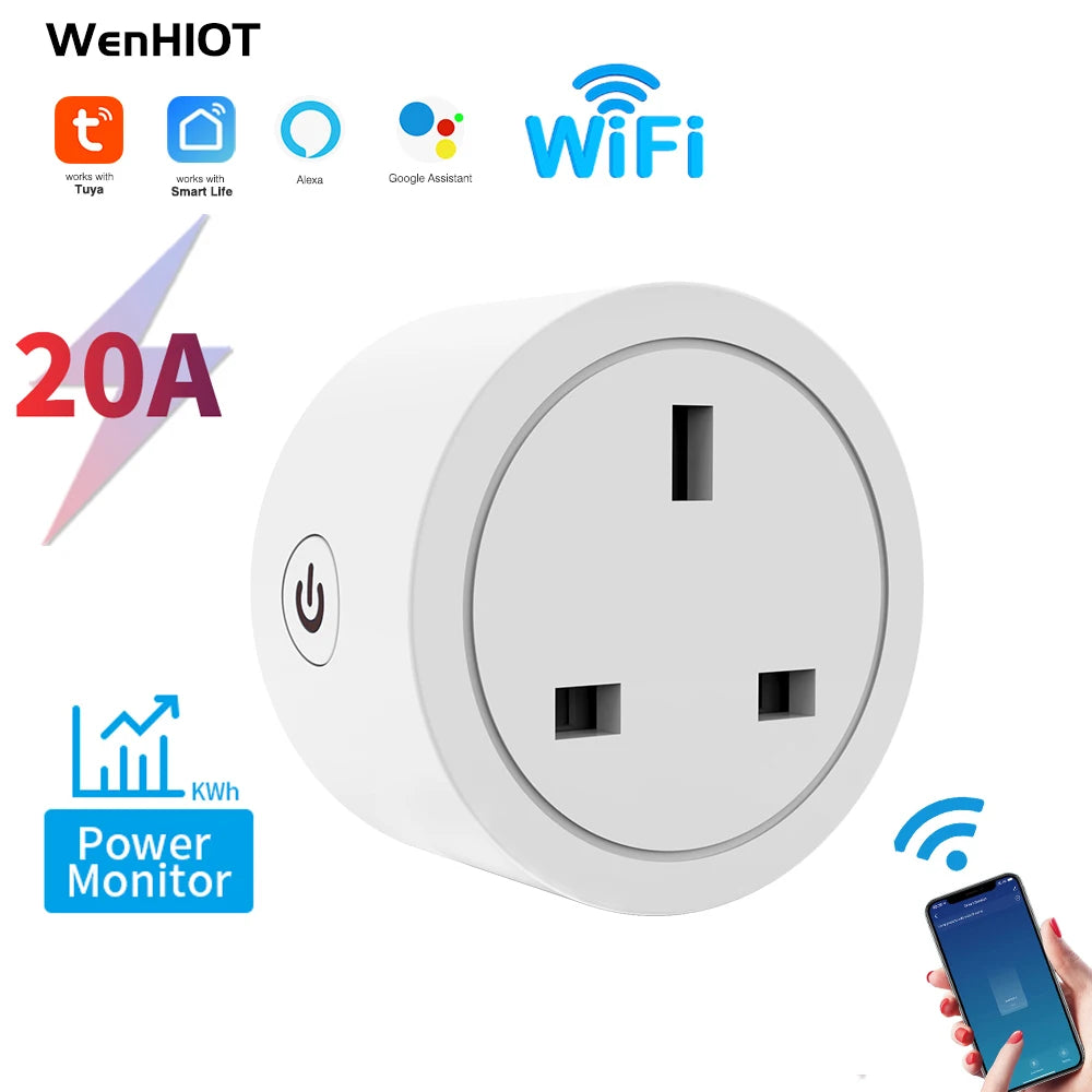 Tuya Smart Socket WIFI 16A/20A EU US UK AU Plug with Monitoring Timing Function Smart Home Electronic Power Outlet Alexa