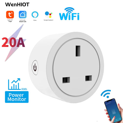 Tuya Smart Socket WIFI 16A/20A EU US UK AU Plug with Monitoring Timing Function Smart Home Electronic Power Outlet Alexa