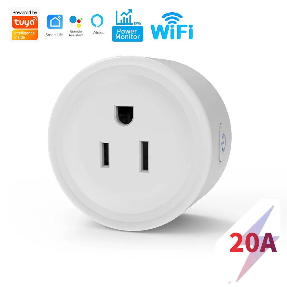 Tuya Smart Socket WIFI 16A/20A EU US UK AU Plug with Monitoring Timing Function Smart Home Electronic Power Outlet Alexa