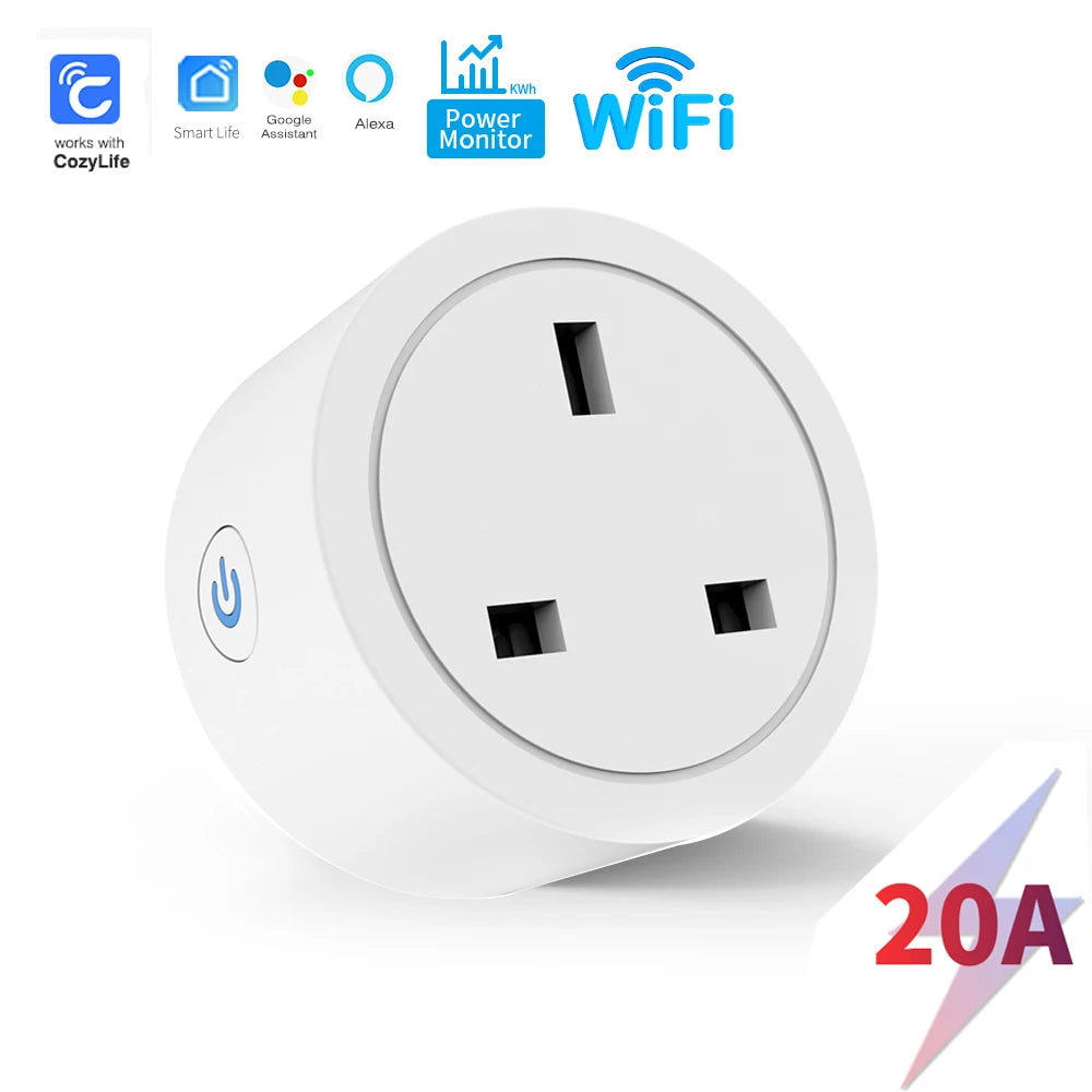 Tuya Smart Socket WIFI 16A/20A EU US UK AU Plug with Monitoring Timing Function Smart Home Electronic Power Outlet Alexa