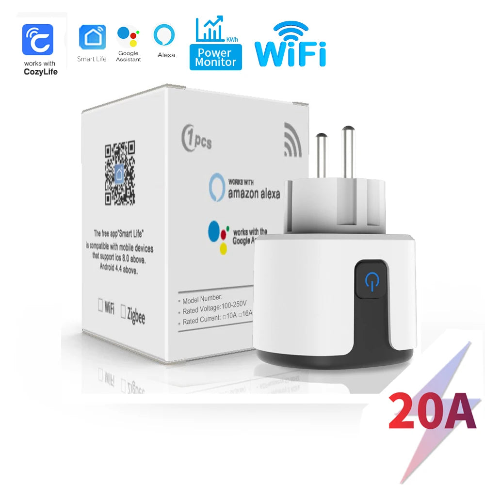 Tuya Smart Socket WIFI 16A/20A EU US UK AU Plug with Monitoring Timing Function Smart Home Electronic Power Outlet Alexa