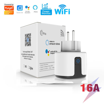 Tuya Smart Socket WIFI 16A/20A EU US UK AU Plug with Monitoring Timing Function Smart Home Electronic Power Outlet Alexa