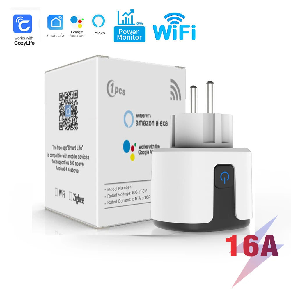 Tuya Smart Socket WIFI 16A/20A EU US UK AU Plug with Monitoring Timing Function Smart Home Electronic Power Outlet Alexa