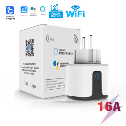Tuya Smart Socket WIFI 16A/20A EU US UK AU Plug with Monitoring Timing Function Smart Home Electronic Power Outlet Alexa