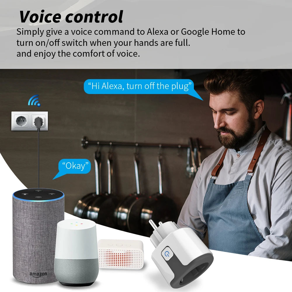 Tuya Smart Socket WIFI 16A/20A EU US UK AU Plug with Monitoring Timing Function Smart Home Electronic Power Outlet Alexa